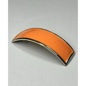 Large French Barrette Orange Enamel Gold Tone Hair Clip Chunky 80s Retro France